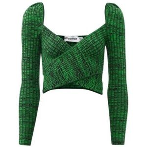 Self Portrait green knit crossover long sleeve crop top - S (NWOT)